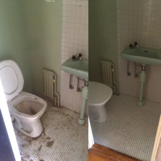 Före-, och efterbild på städad toalett i Malmö